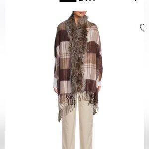 Soft Plaid Wrap with Faux Fur by Belle Fair